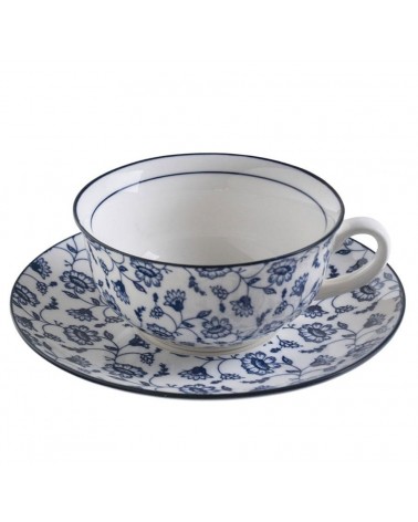 Cup with ceramic plate decorated with blue daisies "Blue elegance" Shabby Chic -  - 