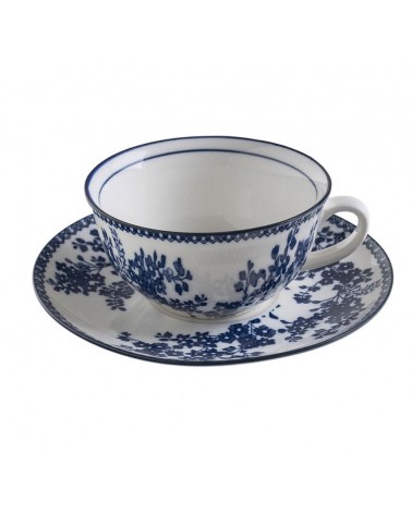 6 Cups Service with Ceramic Saucer with White and Blue Shabby Chic decorations -  - 