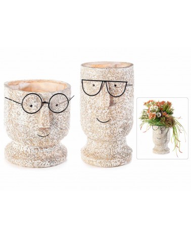 Set 2 Blumenvasen aus Harz mit Gesicht und Brille - 