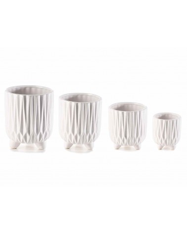 Set aus 4 polierten, dekorierten weißen Keramikvasen - 