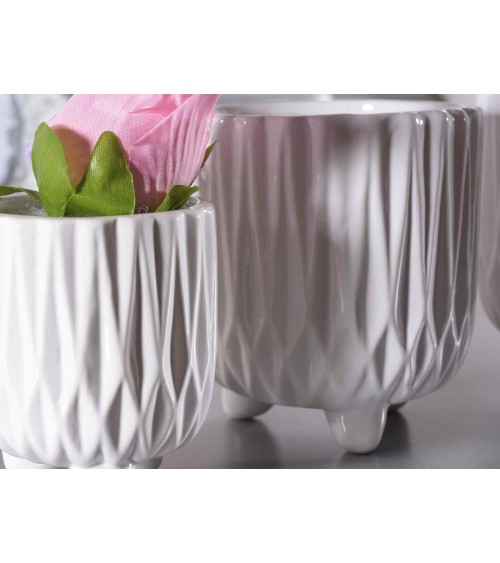 Ensemble de 4 vases en céramique blanche décorée et polie - 