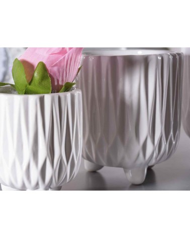 Set of 4 Polished Decorated White Ceramic Vases -  - 