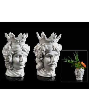 Paar Testa di Moro Vasen aus weißem Porzellan - 