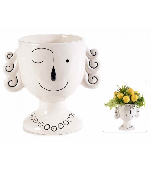 Ensemble de 2 vases décoratifs en porcelaine avec visage souriant - 