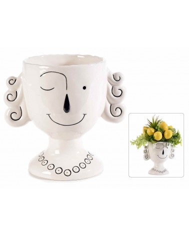 Set of 2 Decorative Porcelain Vases with Smiling Face -  - 