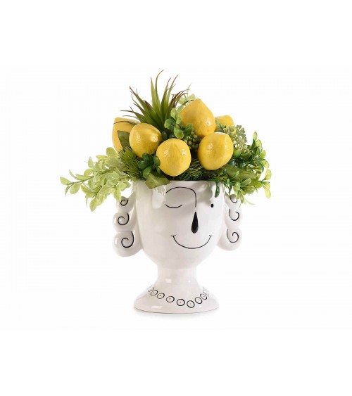 Ensemble de 2 vases décoratifs en porcelaine avec visage souriant - 