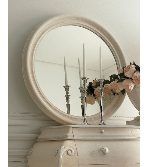 Round Mirror in Ivory Craquelet Wood - Giusti Portos -  - 