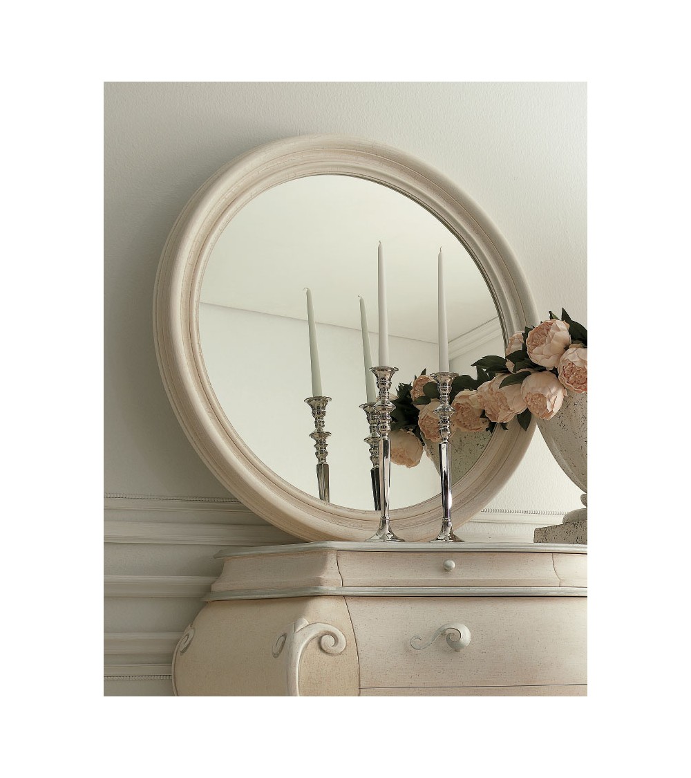 Runder Spiegel aus elfenbeinfarbenem Craquelet-Holz - Giusti Portos - 