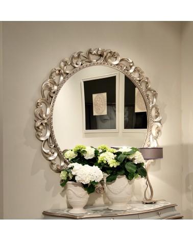 Miroir rond en bois et feuille d'argent gris tourterelle - Giusti Portos - 