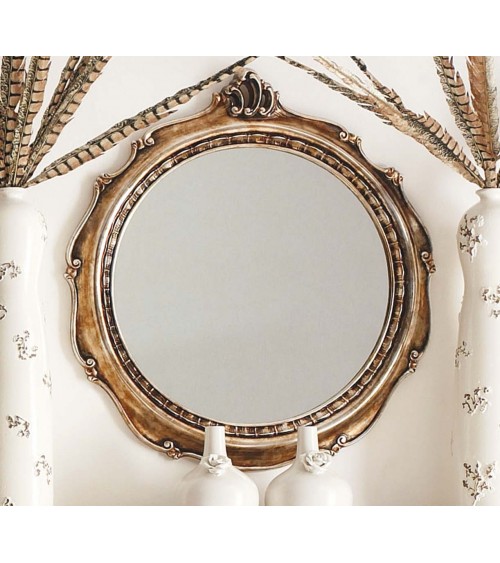 Miroir rond en bois avec finition en oxyde de rose - Giusti Portos