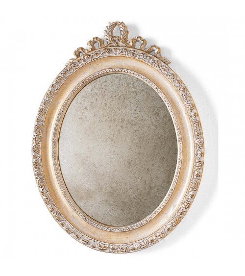 Miroir Ovale en Bois et Or Décapé avec Verre Antique - Giusti Portos - 