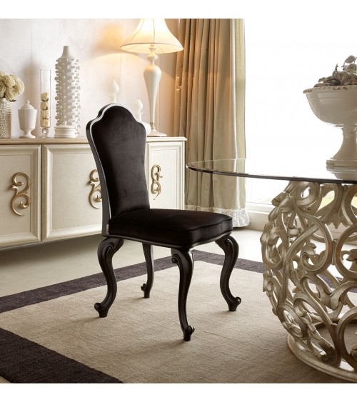 Chaise en bois rembourrée et tissu en marbre doux noir - Giusti Portos - 