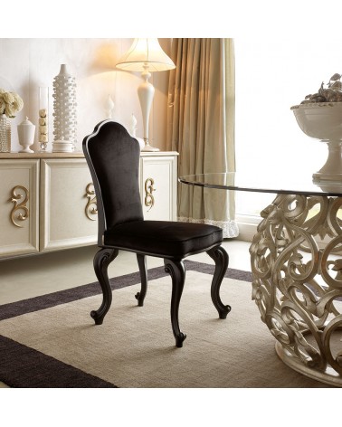 Chaise en bois rembourrée et tissu en marbre doux noir - Giusti Portos - 