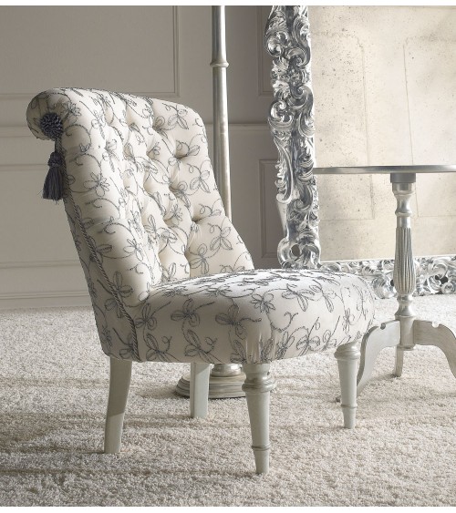 Luxus-Sessel aus Elfenbeinholz und Stoff mit silbernen Blumen - Giusti Portos