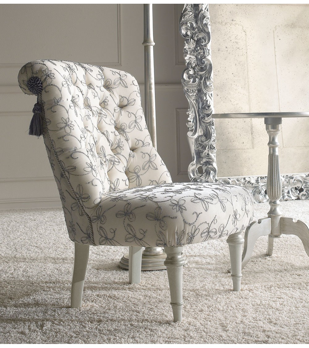 Armchair in Ivory Wood and Fabric with Silver Flowers - Giusti Portos -  - 