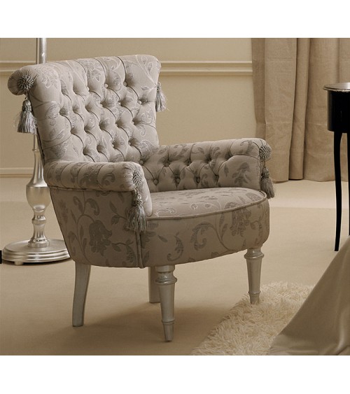 Regina Armchair in Silver Wood and Fabric with Coordinated Tassels - Giusti Portos -  - 