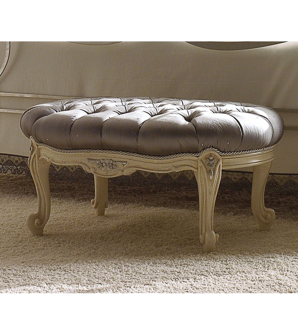 Nouvelle Pouf in Ivory Wood and Platinum Fabric - Giusti Portos -  - 
