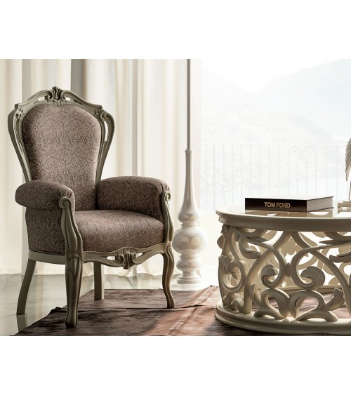 Collier Armchair in Dove-Gray Wood and Brown Decorated Fabric - Giusti Portos -  - 