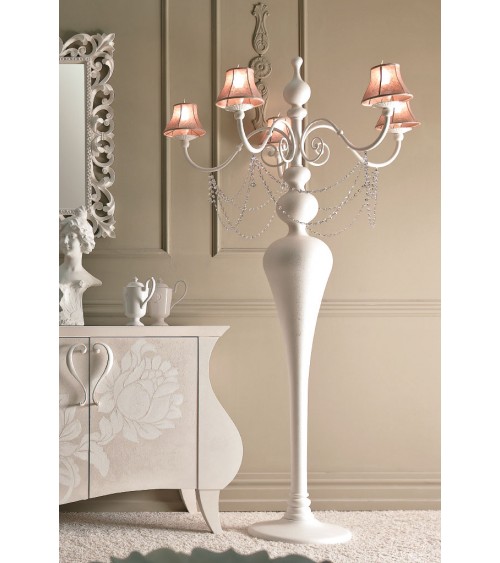 Operà Floor Lamp in White Wood and Metal with Swarovski Pendants - Giusti Portos -  - 