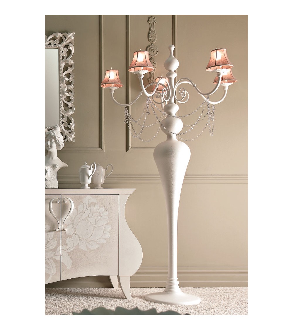 Lampadaire Operà en bois blanc et métal avec pendentifs Swarovski - Giusti Portos - 