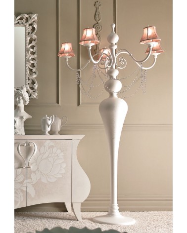 Operà Floor Lamp in White Wood and Metal with Swarovski Pendants - Giusti Portos -  - 