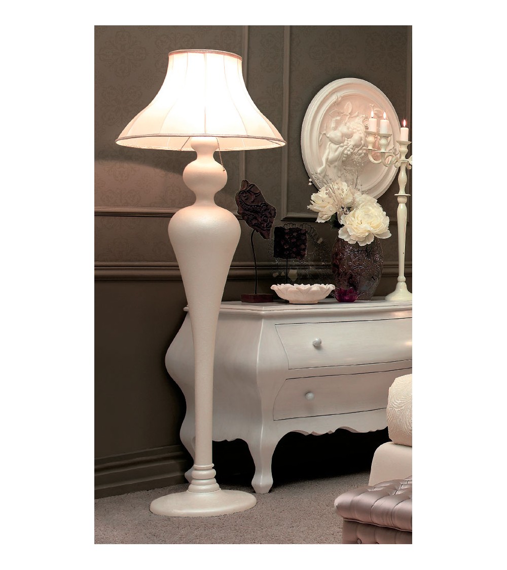 Operà Floor Lamp in Snow White Wood and Fabric Lampshade - Giusti Portos -  - 