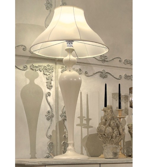 Operà Table Lamp in White Wood and Fabric Lampshade - Giusti Portos -  - 