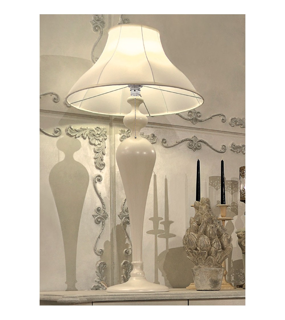 Lampe de table Operà en bois blanc et abat-jour en tissu - Giusti Portos - 