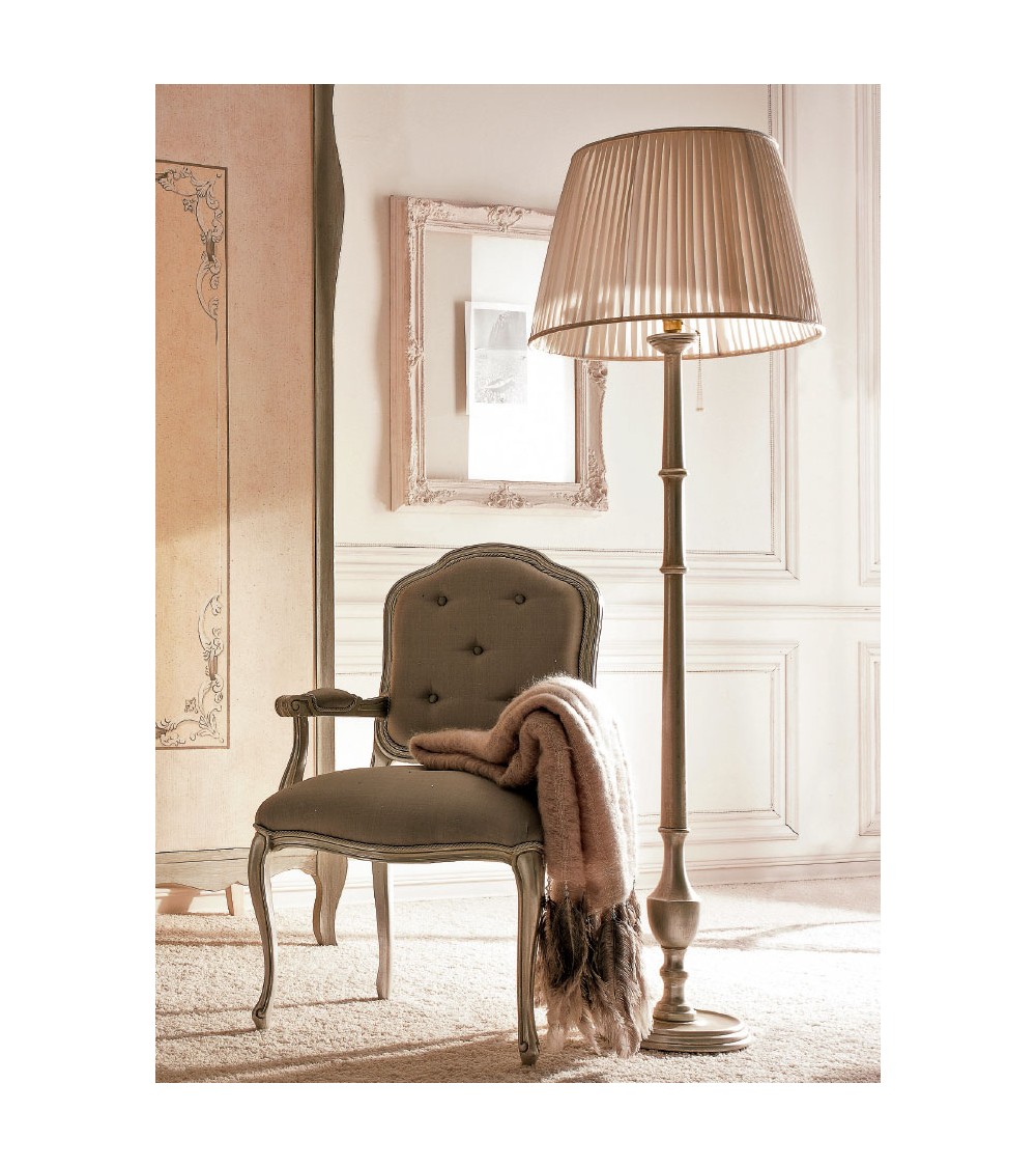 Torciera Stehlampe aus silbernem Holz und plissiertem Lampenschirm - Giusti Portos - 