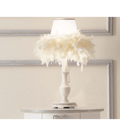 Abat Jour Rina in Ivory Wood with Lampshade Decorated with White Feathers - Giusti Portos -  - 