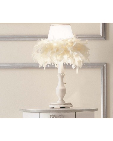 Abat Jour Rina in Ivory Wood with Lampshade Decorated with White Feathers - Giusti Portos -  - 