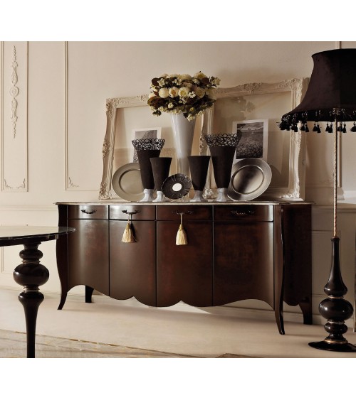 Liberty Sideboard in Antique Black Wood and Rosy Silver Leaf Top - Giusti Portos