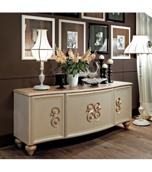 Medea Sideboard with Golden Hazelnut Structure and Dove Gray Gold Leaf Finishes - Giusti Portos