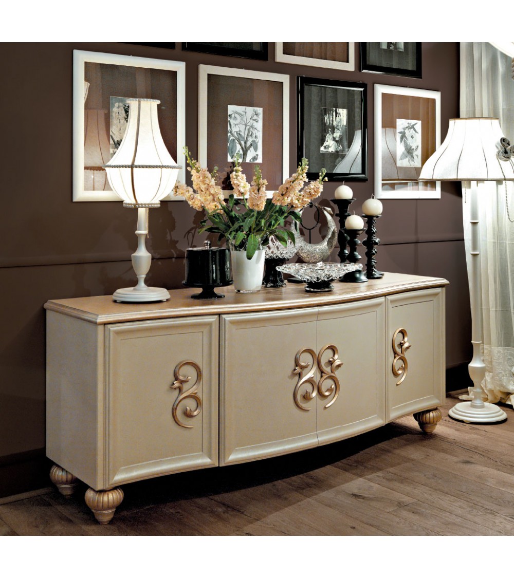 Medea Sideboard with Golden Hazelnut Structure and Dove Gray Gold Leaf Finishes - Giusti Portos -  - 
