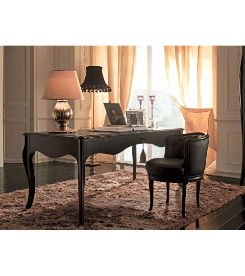 Liberty Desk in Black Wood with 3 Drawers and Nappa - Giusti Portos