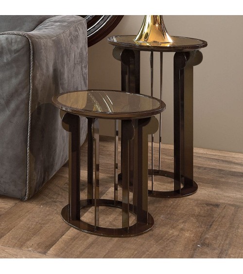 Set 2 Coffee Tables in Gold Metal and Glass Top - Giusti Portos