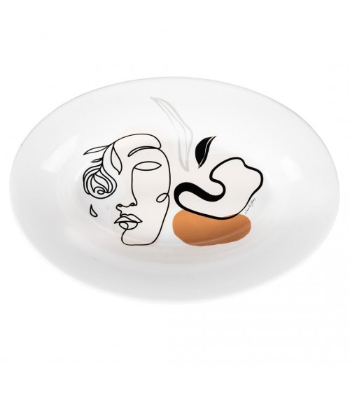 Oval Design Ceramic Plate 47x34 cm - Face - Multicolor -  - 