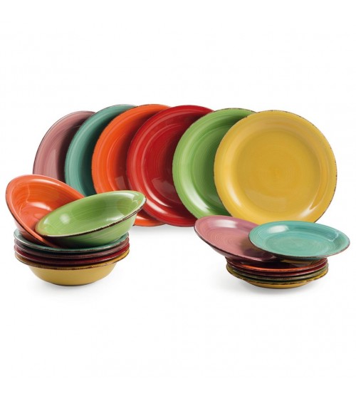 Modern Colored Plates Service 18 pcs in stoneware, 6 different table places, Baita - Multicolor -  - 
