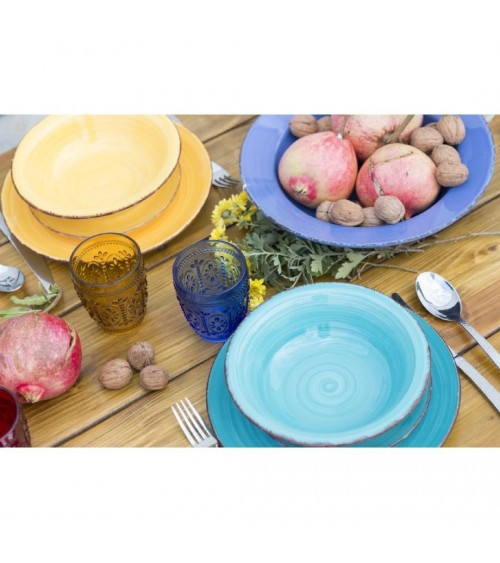 Service d'assiettes colorées modernes 18 pièces en grès, 6 places de table différentes, Baita - Multicolore - 