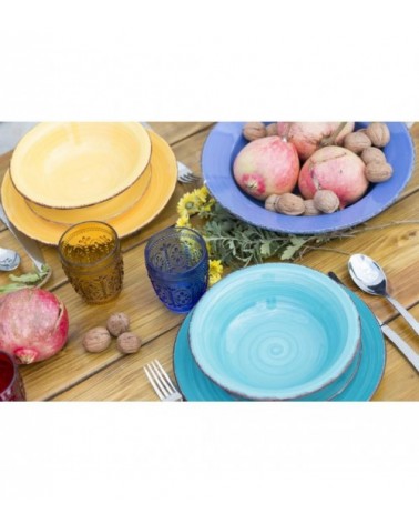 Modernes farbiges Tellerservice 18-tlg. aus Steinzeug, 6 verschiedene Tischplätze, Baita – Mehrfarbig - 