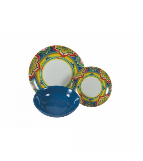 18-teiliges modernes farbiges Tellerservice aus Porzellan und Steinzeug, 6 verschiedene Dekorationen, Toskana – Mehrfarbig - 