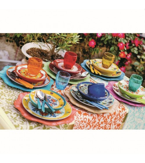 18 pcs Modern Colored Plates Service in porcelain and stoneware, 6 different decorations, Tuscany - Multicolor -  - 