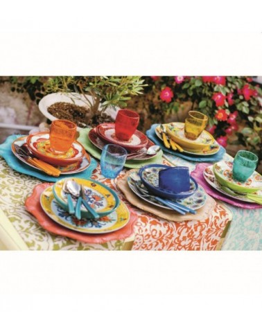18 pcs Modern Colored Plates Service in porcelain and stoneware, 6 different decorations, Tuscany - Multicolor -  - 