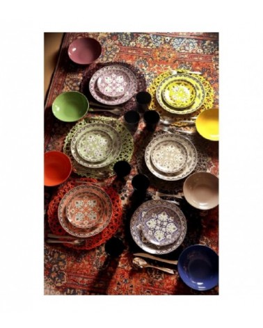 Servizio PIatti Colorati Moderni 18 pz in porcellana e gres, 6 decori diversi, Zellige - Multicolor - 
