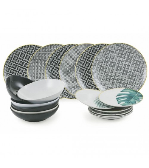 Modern Colored Plate Service 18 pcs in porcelain and stoneware, Urban Jungle - Multicolor -  - 