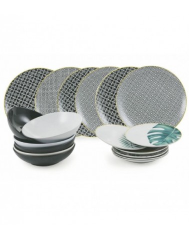Modern Colored Plate Service 18 pcs in porcelain and stoneware, Urban Jungle - Multicolor -  - 