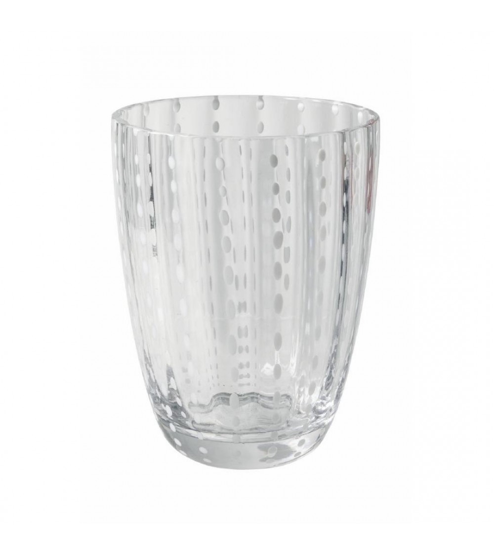 Set 6 pz Bicchiere acqua 300 ml in vetro con pois e superficie ondulata, Kalahari - Trasparente e Bianco - 