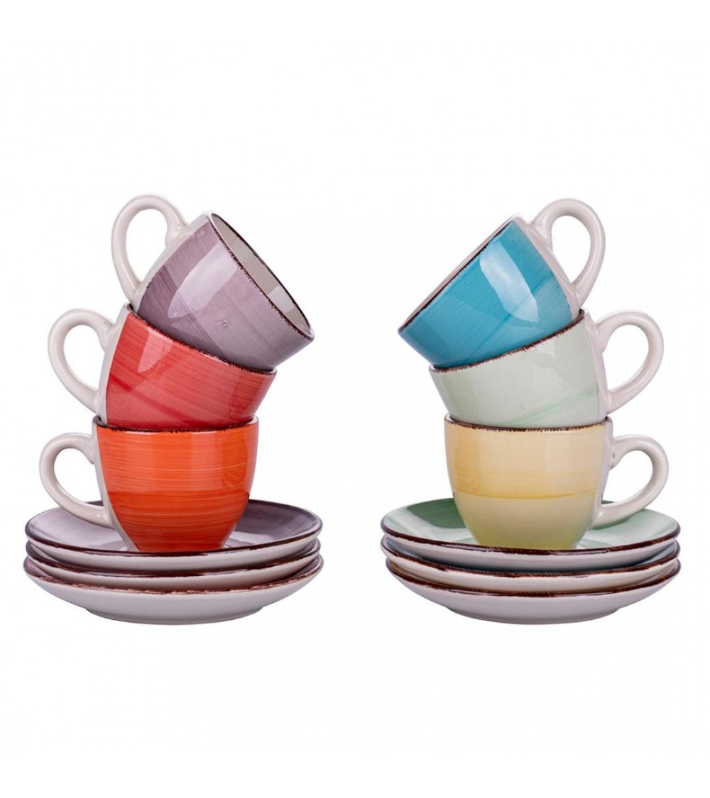 Acquista Set 6 tazzine caffè 90 ml con piattino in gres colorato dipinto a  mano, Baita - Multicolor Online➤ Modalyssa