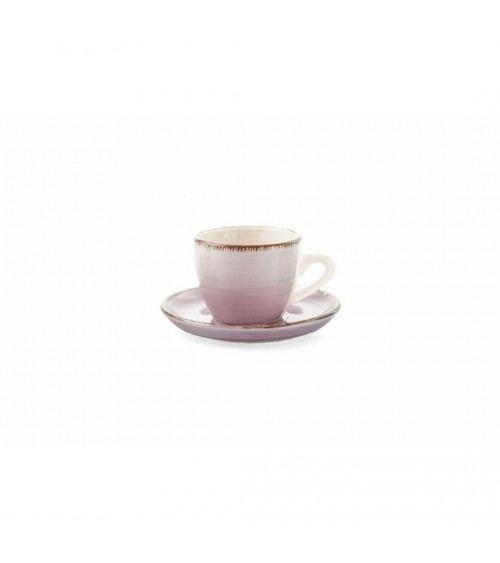 Set of 6 coffee cups 90 ml with hand-painted colored stoneware saucer, Baita - Multicolor -  - 