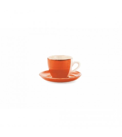 Set de 6 tasses à café 90 ml avec soucoupe en grès coloré peinte à la main, Baita - Multicolore - 